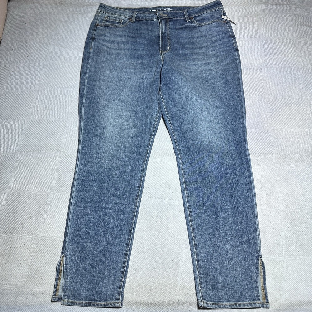 NEW Old Navy High‎ Rise OG Straight Jeans Womens 18 Tall Slit Ankle Stretch NWT